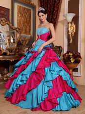 Deep Sky Blue And Fuchsia Cascade Skirt Quinceanera Gown