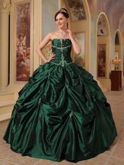 Hunter Green Beaded Strapless Evening Ball Gown For Women