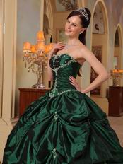 Hunter Green Beaded Strapless Evening Ball Gown For Women