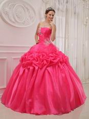 Rolled Flowers Decorate Top Designer Quinceanera Hot Pink Dress