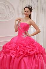 Rolled Flowers Decorate Top Designer Quinceanera Hot Pink Dress