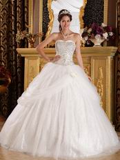 Flaring Sweetheart Sequined Fabric White Quinceanera Dress