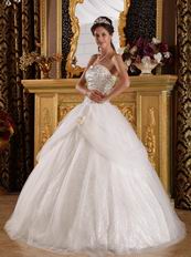 Flaring Sweetheart Sequined Fabric White Quinceanera Dress