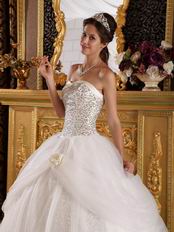 Flaring Sweetheart Sequined Fabric White Quinceanera Dress