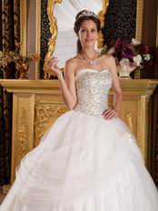 Flaring Sweetheart Sequined Fabric White Quinceanera Dress