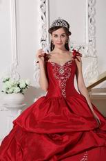 Modest Straps Embroidered Quinceanera Party Dress Wine Red