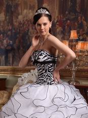 Customized Tailoring Zebra Ruffled Skirt Quinceanera Dress White