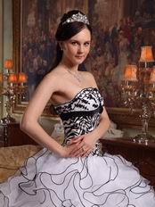 Customized Tailoring Zebra Ruffled Skirt Quinceanera Dress White