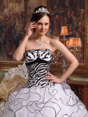 Customized Tailoring Zebra Ruffled Skirt Quinceanera Dress White
