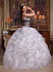 Customized Tailoring Zebra Ruffled Skirt Quinceanera Dress White