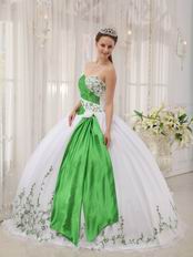 White Dress With Spring Green Emberllish Quinceanera Dress