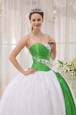 White Dress With Spring Green Emberllish Quinceanera Dress