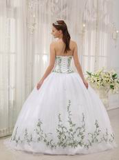 White Dress With Spring Green Emberllish Quinceanera Dress