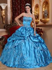 Embroidered Puffy Floor Length Skirt Azure Quinceanera Dress