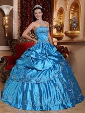 Embroidered Puffy Floor Length Skirt Azure Quinceanera Dress