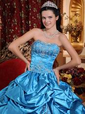 Embroidered Puffy Floor Length Skirt Azure Quinceanera Dress