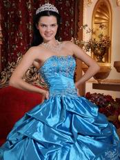 Embroidered Puffy Floor Length Skirt Azure Quinceanera Dress