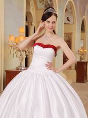 Simple Sweetheart White Military Dress With Wine Red Bordure