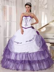 White and Lavender Designer Quinceanera Dress With Embroidery