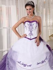 White and Lavender Designer Quinceanera Dress With Embroidery