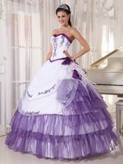 White and Lavender Designer Quinceanera Dress With Embroidery