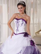 White and Lavender Designer Quinceanera Dress With Embroidery