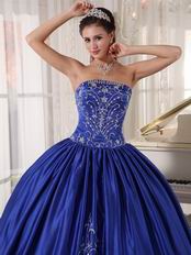 Inexpensive Royal Blue Strapless Embroidered Quinceanera Dress