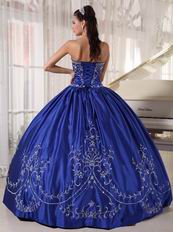 Inexpensive Royal Blue Strapless Embroidered Quinceanera Dress