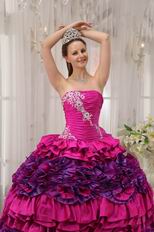 Strapless Fuchsia Quinceanera Dress With Rolling Flowers On Skirt