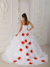 White Quinceanera Dress Like A Princess With Orange Flowers