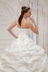 Single One Shoulder Ivory Quinceanera Dress With Aqua Flower