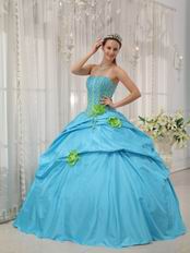 Strapless Dama Quinceanera Dress With Spring Green Flower