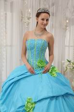 Strapless Dama Quinceanera Dress With Spring Green Flower