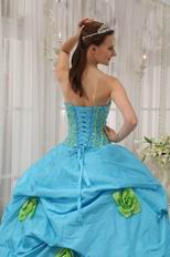 Strapless Dama Quinceanera Dress With Spring Green Flower