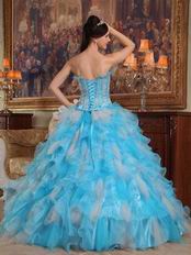 Aqua And White Interphase Ruffles Dama Quinceanera Dress