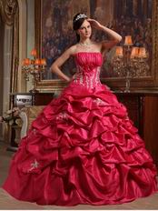 Strapless Coral Red Quinceanera Gown Online Shopping