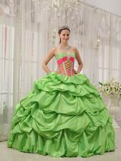 Spring Green Puffy Skirt Best Quinceanera Dress Clearance