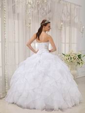 Sweetheart Puffy Cascade Skirt White Discount Quinceanera Dress