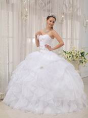 Sweetheart Puffy Cascade Skirt White Discount Quinceanera Dress