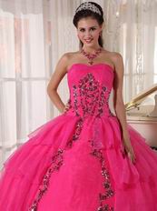 Deep Pink Organza Paillette Puffy Skirt Quinceanera Girls Dress