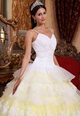 Spaghetti Straps Lace Layers White Quinceanera Dress Pretty