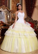 Spaghetti Straps Lace Layers White Quinceanera Dress Pretty