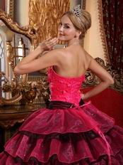 Cerise And Black Layers Skirt Trimed Dress To 2014 Quinceanera