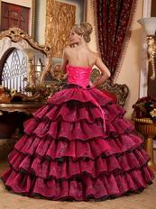 Cerise And Black Layers Skirt Trimed Dress To 2014 Quinceanera