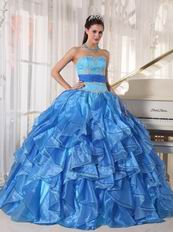 Muliti Blue Organza Fabric Clearance Designer Dress For Cheap