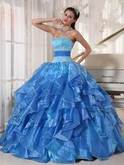 Muliti Blue Organza Fabric Clearance Designer Dress For Cheap