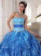 Muliti Blue Organza Fabric Clearance Designer Dress For Cheap