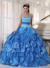 Muliti Blue Organza Fabric Clearance Designer Dress For Cheap