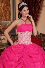 Appliqued Bottom Skirt Hot Pink Quinceanera Party Gown