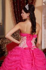 Appliqued Bottom Skirt Hot Pink Quinceanera Party Gown